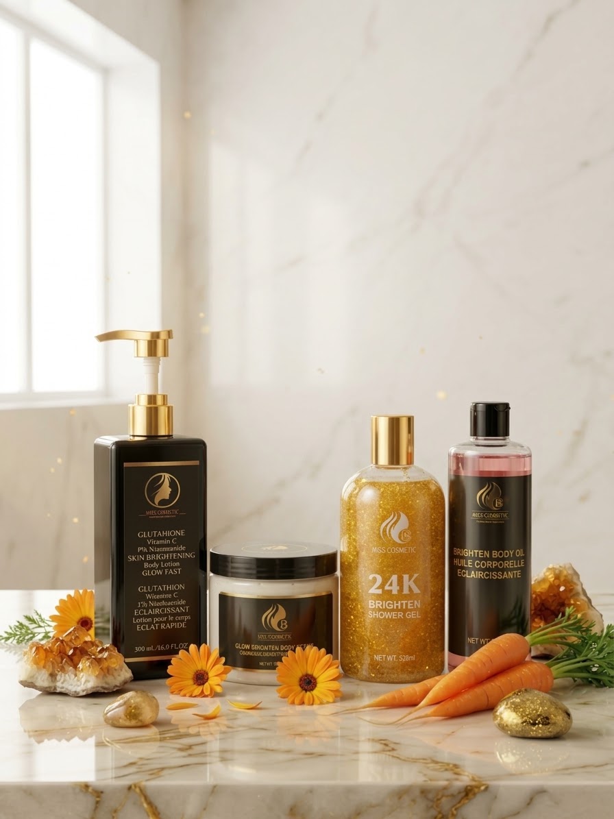 Glutathione face and body lotion combo #4 (24k Shower Gel, Brightening Body Scrub and Brighten Body Oil)