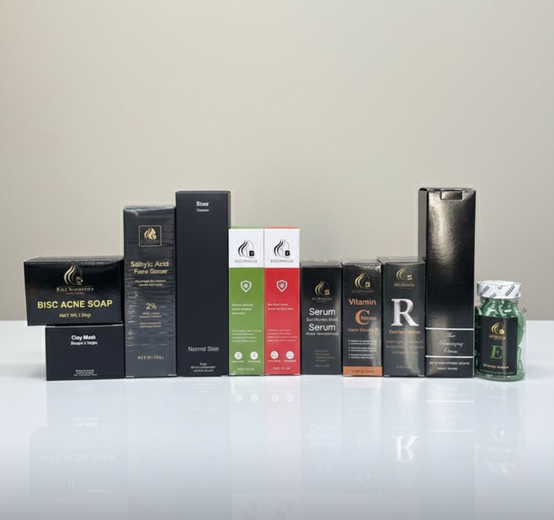 ACNE COMBO FOR NORMAL TO COMBINATION (DARK SKIN)#10 (Acne soap, toner, Salicylic scrub, skin capsule, sulphur, herbal, vitamin c, retinol and clay mask) (Copy)