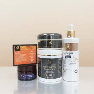 Turmeric Shea Butter Combo (Shea Butter, Face cream, turmeric soap, scrub, Collagen Shower Gel)#5