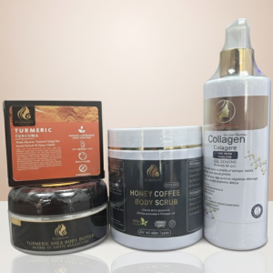 Turmeric Shea Butter Combo (Shea butter, Turmeric soap, scrub, Collagen shower gel)#4