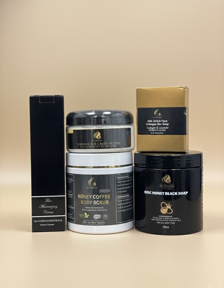 Turmeric Shea Butter Combo(face cream 50ml, 24k bar soap, scrub and Black soap)#5