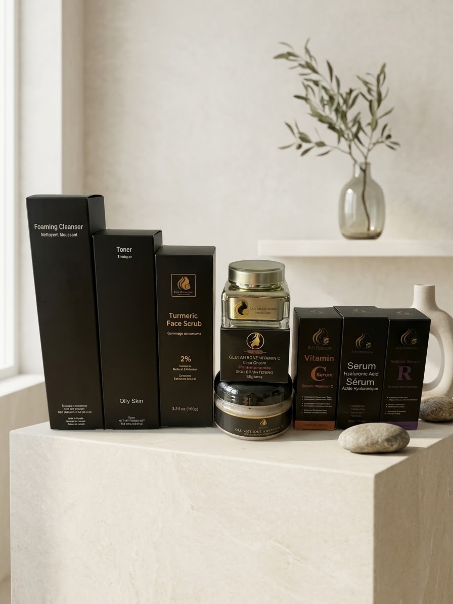 Pigmentation & Dark Spots Brightening Combo #9 (For Oily Skin)  Foaming cleanser, Toner, Turmeric face scrub, Toning night cream, Glutathione Vit C face cream, Hyperpigmentation Turmeric clay mask, Vit C Serum, Retinol Serum, Hyaluronic Acid Serum